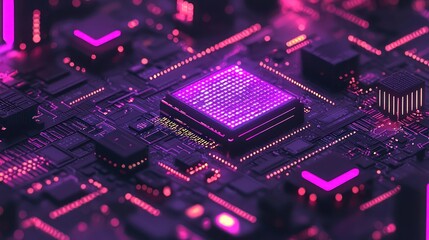 Wall Mural - futuristic circuit board with glowing processor