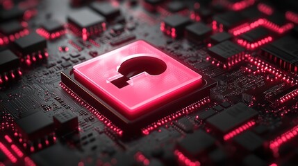 Wall Mural - circuit board with glowing question mark, technology concept