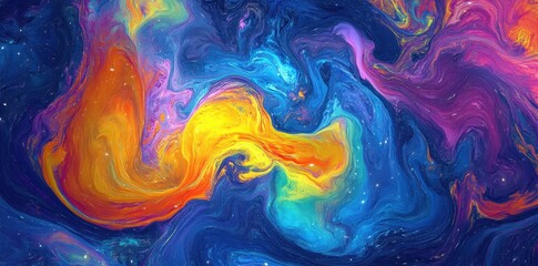 Wall Mural - colorful swirling painted cosmic nebula with many tiny stars present