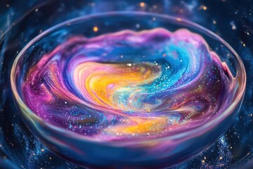 Wall Mural - colorful swirling cosmic matter contained within a glass bowl