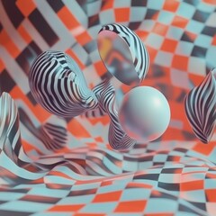 Wall Mural - abstract rendered composition of geometric shapes and patterned surfaces