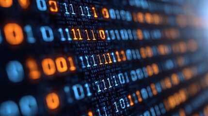 abstract binary code background, close-up, digital technology, use in tech articles, presentations, 