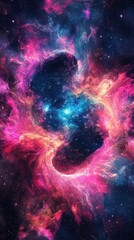 Wall Mural - colorful nebula with glowing colors and distant stars present vividly