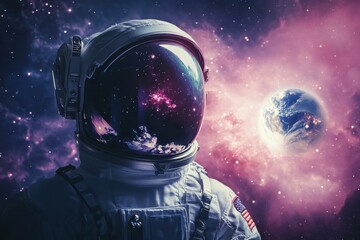Wall Mural - an astronaut contemplates the universe while floating through space alone