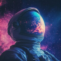 Wall Mural - a detailed portrait of an astronaut observing the cosmos and earth
