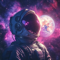 Wall Mural - a detailed artistic depiction of a space suited astronaut in the cosmos