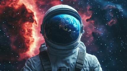 Wall Mural - an astronaut in a spacesuit gazes at planet earth in space