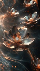 Canvas Print - Several metallic lotus flowers floating in a cosmic ethereal setting