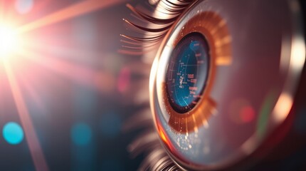 Futuristic Eye with Digital Display and Artificial Lashes Glowing Light