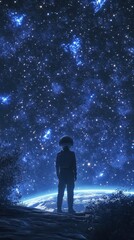 Wall Mural - an astronaut stands and gazes upon the beautiful starry night sky