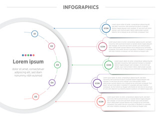 Wall Mural - set of 5 modern circle infographic designs, each design features vibrant colors, clean lines, and cu