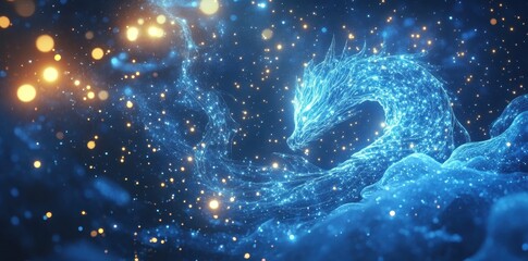Wall Mural - a celestial dragon emerging from the dark skies with stars