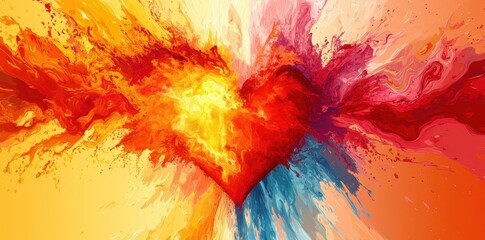 Wall Mural - a painted illustration of a heart bursting with vibrant colors
