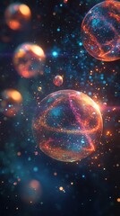 Wall Mural - the image depicts multiple glowing spheres in a starry night sky