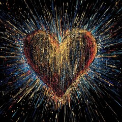 Wall Mural - An abstract image of a heart exploding with radiant colorful light