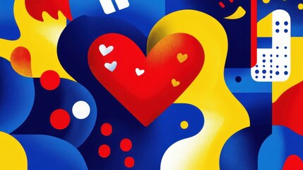 Wall Mural - A vibrant abstract heart design with symbolic visual elements