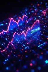 Wall Mural - digital display depicting futuristic growth analytics with neon arrows and charts