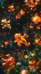 Wall Mural - orange glowing creatures appear to float across the background