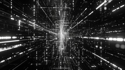 abstract picture of white particle with digital technology style design with the coding data flow sh