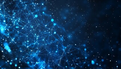 abstract network of glowing blue nodes connected by lines forming a dynamic web on a dark background