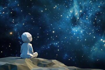 Wall Mural - a low poly figure contemplates the night sky and its many stars