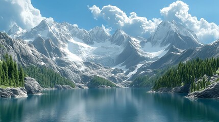 Naklejka na meble Majestic Mountain Landscape with Tranquil Meadows and Reflections