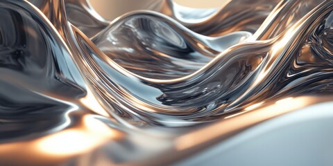 Wall Mural - abstract wavy fluid surface with reflective metallic and golden hues