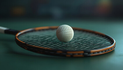 Shuttlecock on Badminton Racket Close-up Still Life Photography