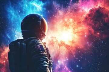 Wall Mural - an astronaut observing the vast colorful expanse of the outer space