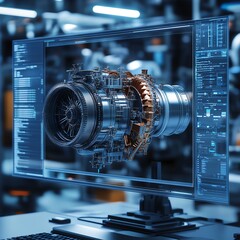 jet engine cad design on monitor