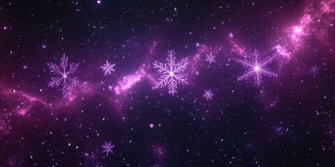 Wall Mural - glowing snowflakes are scattered across a beautiful deep space scene