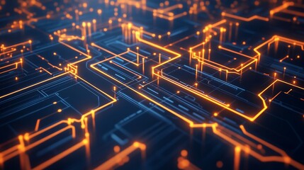 Wall Mural - glowing circuit board, digital network, technology background, abstract, data visualization