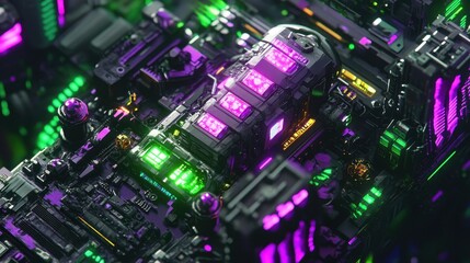 Wall Mural - a futuristic digital circuit board rendered with glowing colorful lights