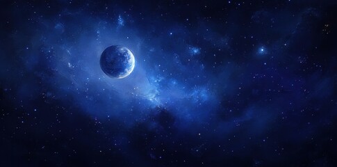 Wall Mural - a solitary blue planet floating in the vast starry cosmos