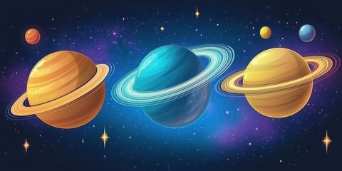 Wall Mural - colorful planets float amidst a bright stellar galaxy landscape