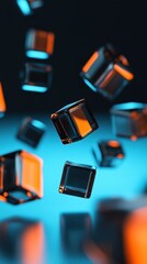Wall Mural - floating transparent cubes with blue and orange interior lights
