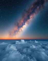 Wall Mural - Vast, star-strewn Milky Way arching over a sea of swirling clouds, photo, celestial, weather