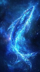 Wall Mural - a glowing blue whale swims through the starry night sky