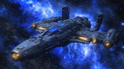 Wall Mural - a large futuristic spaceship traverses the vastness of outer space