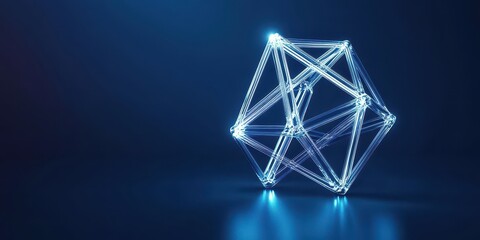 Wall Mural - a futuristic glowing geometric structure against a dark blue background