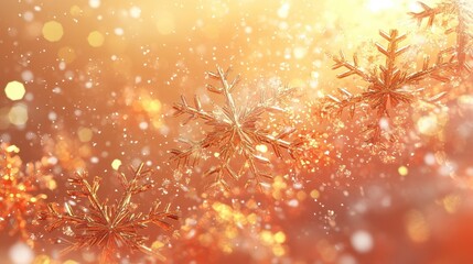 Canvas Print - Beautiful golden snowflakes falling through a glowing and dreamy backdrop