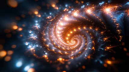 Luminous spiral pattern with bright orange and blue starlight