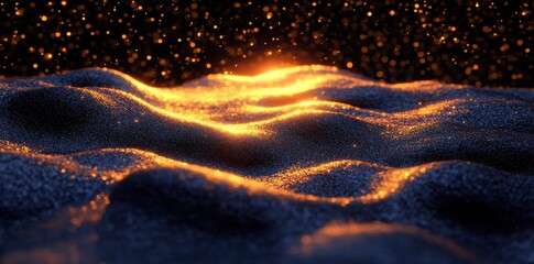 Wall Mural - Shimmering golden light illuminates undulating abstract textured surfaces beautifully