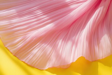 Poster - Soft pink pleated fabric draped elegantly over a vibrant yellow background creating a stylish visual contrast