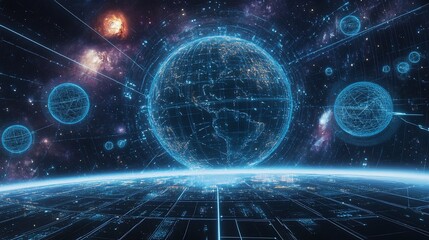 Global Network Connection: Futuristic Earth in a Digital Universe