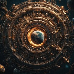 Wall Mural - an intricately designed futuristic space station surrounds planet earth