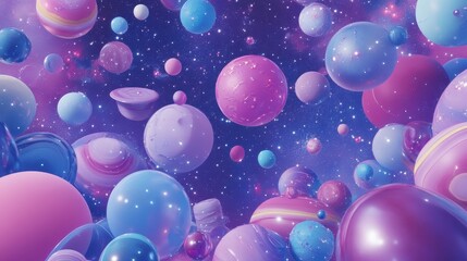 Wall Mural - colorful spheres and floating celestial bodies fill a cosmic scene