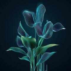 Wall Mural - abstract depiction of luminous leaves and stems over a dark background