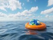 © rach - The earth is floating in the ocean with an orange life preserver