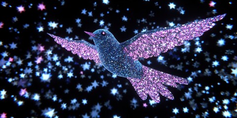 Canvas Print - a sparkling bird soaring through a starry night sky
